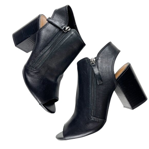 Aldo Black Leather Upper Open Toe Open Heel Booties Zipper Detail Size 7.5 - Picture 2 of 16